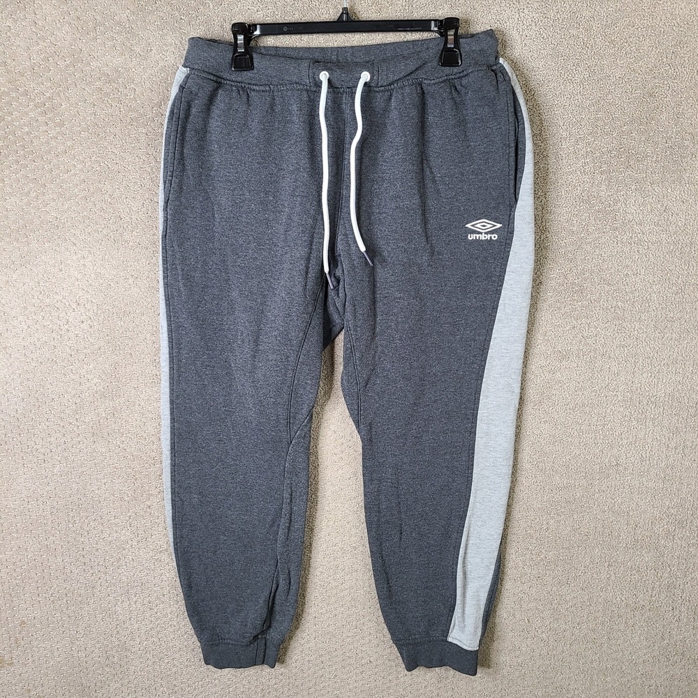 Umbro Joggers Mens Large Gray Sweatpants Drawstring Cotton Blend Athletic Casual